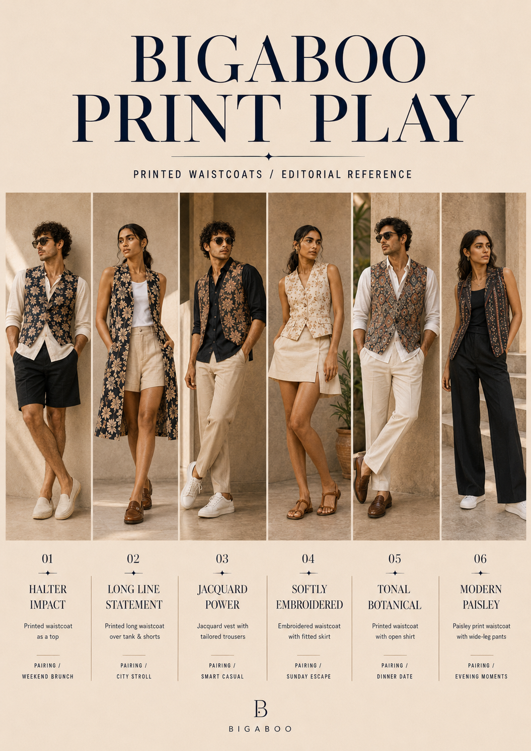 Bigaboo Print Play printed waistcoats editorial catalogue spread